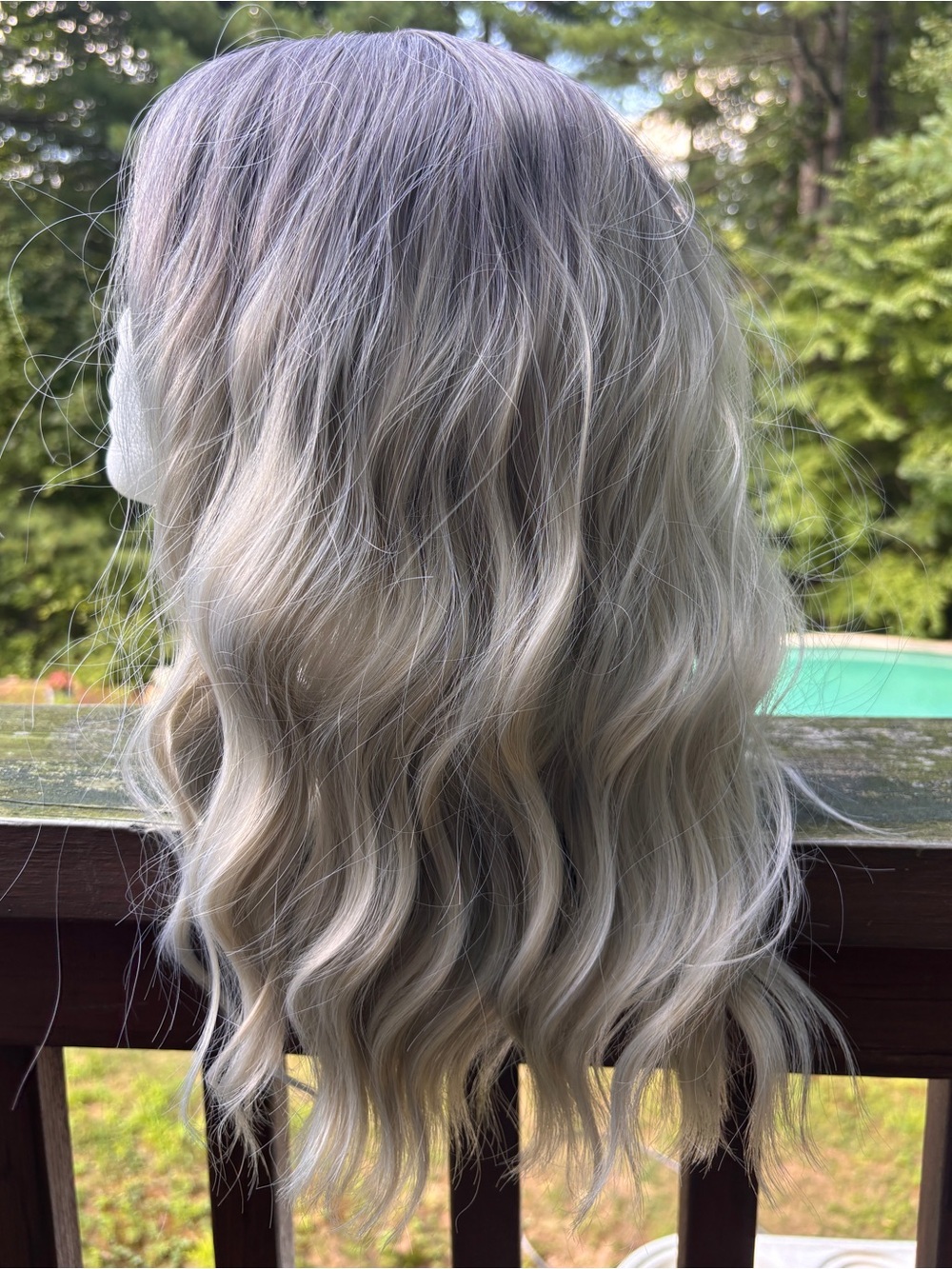 Synthetic Long Ombre Gray Wig with Soft Waves - Gray/ Icy Blonde - NEVER WORN